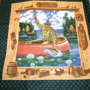 FABRIC PILLOW PANELS with border, fishing scenes by Joan Messmore